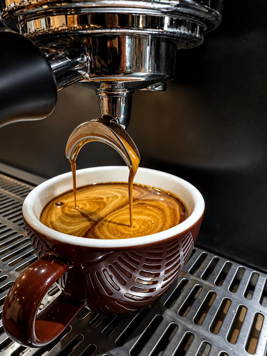 Espresso pouring into a cup at Dot Com Cafe